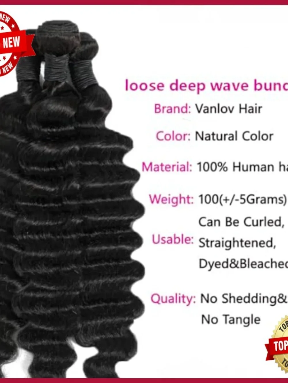 20 22 24 Inch Loose Deep Wave Brazilian Virgin Human Hair Extensions